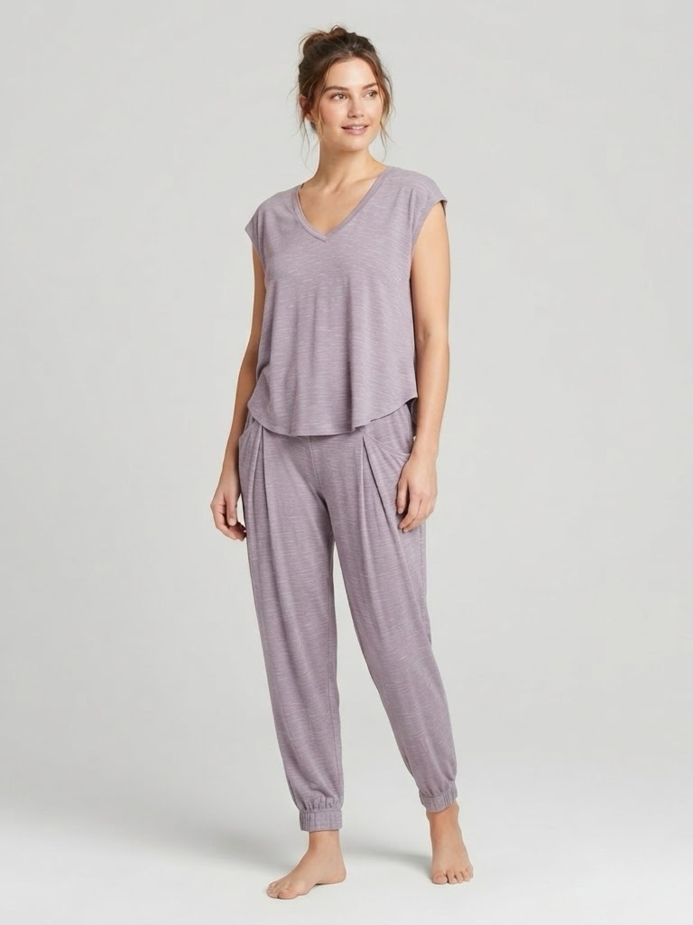 Garnet Hill Cotton Tencel Pajama Set Top Pants XL Purple Loungewear Sleepwear